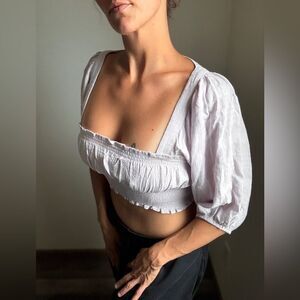 American Eagle Peasant Crop Top Smocked Elastic Lilac Purple Medium